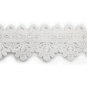 Wholesale sequins Lace Trim Water soluble lace white bridal lace trim Embroidery Sequin Tape For Dress cheap