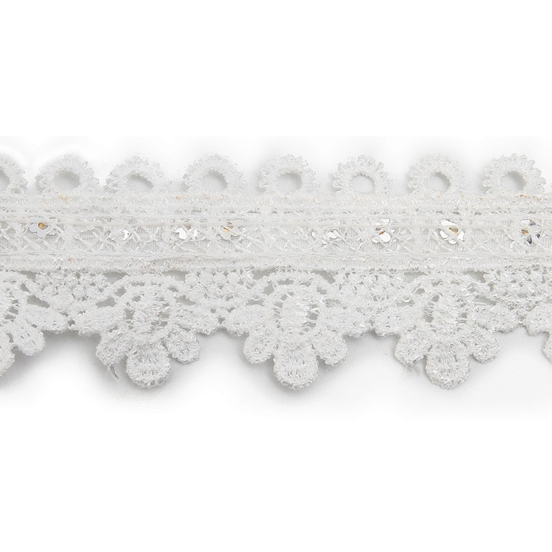 Wholesale sequins Lace Trim Water soluble lace white bridal lace trim Embroidery Sequin Tape For Dress cheap