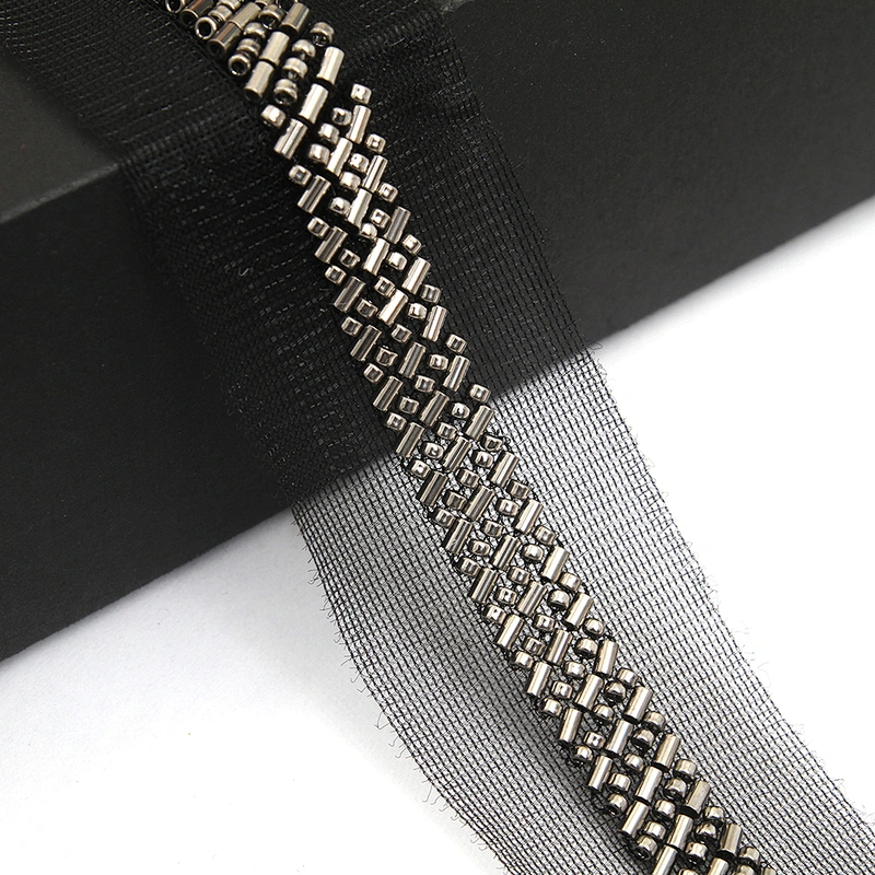 wholesale Embroidery beaded lace trim 3.9 cm Mesh fabric lace trims beautiful Accessories for dress 3D wedding Designer