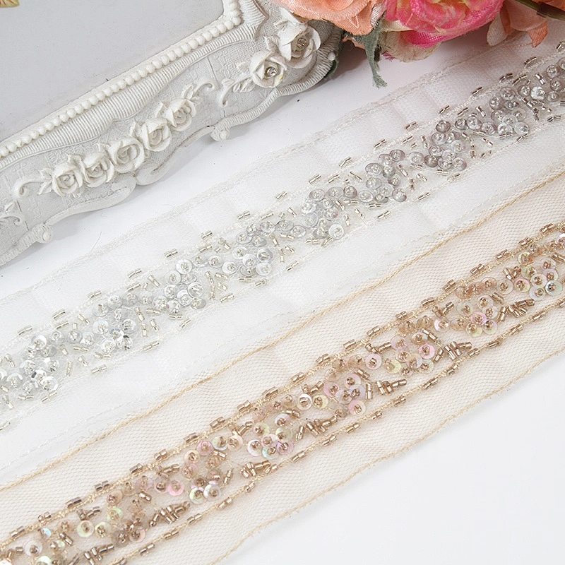 Elegant bridal beaded wholesale Accessories rose gold fancy sequin bead handmade trimming