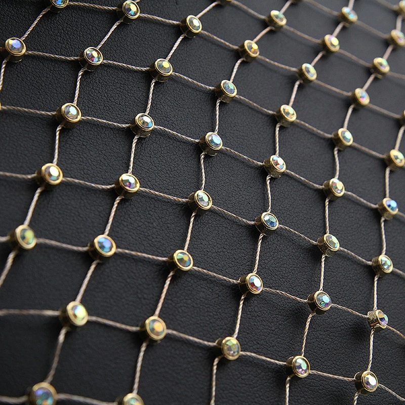 Newest fashion bling bling rhinestone mesh fabric rhinestones trim flat back for perspective clothes dresses bikini