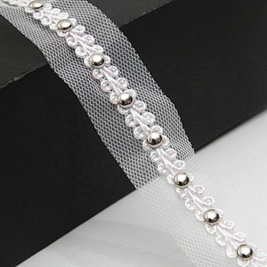 Wholesale 2.5cm Size Studs trim ribbon diy handmade costume dress sewing bead lace trim Design Rivets Sequins Trims