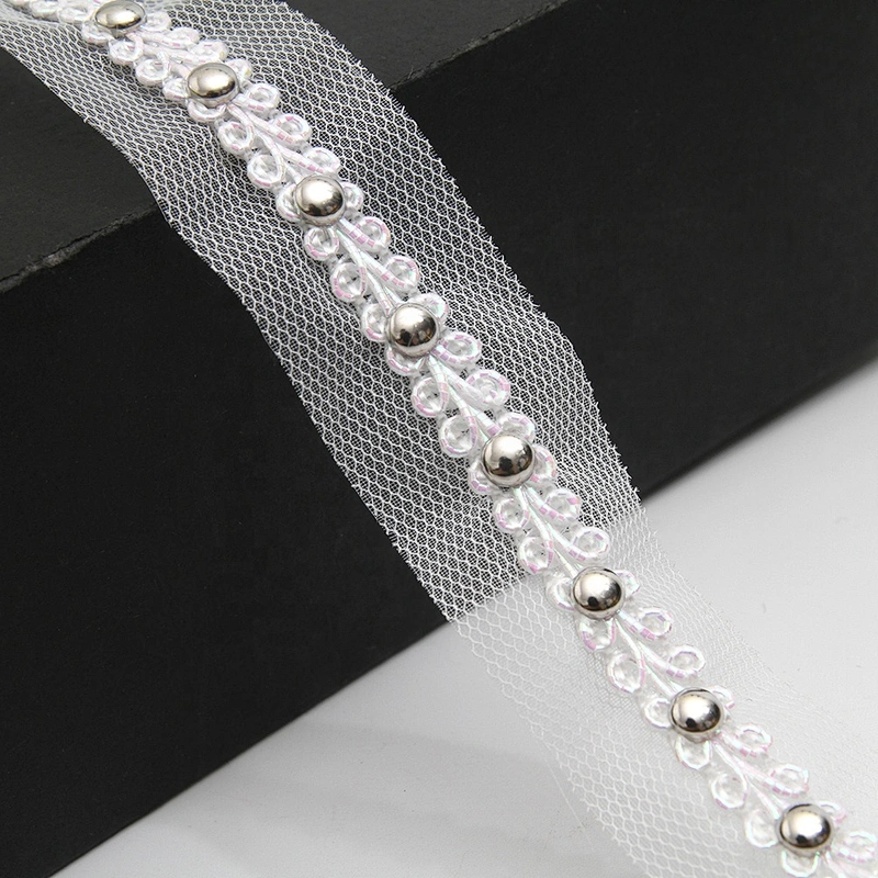 Wholesale 2.5cm Size Studs trim ribbon diy handmade costume dress sewing bead lace trim Design Rivets Sequins Trims