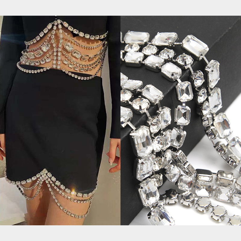 Wholesale Women Evening Party Dress Rhinestone Chain Trim crystal chain trim apparel Accessories