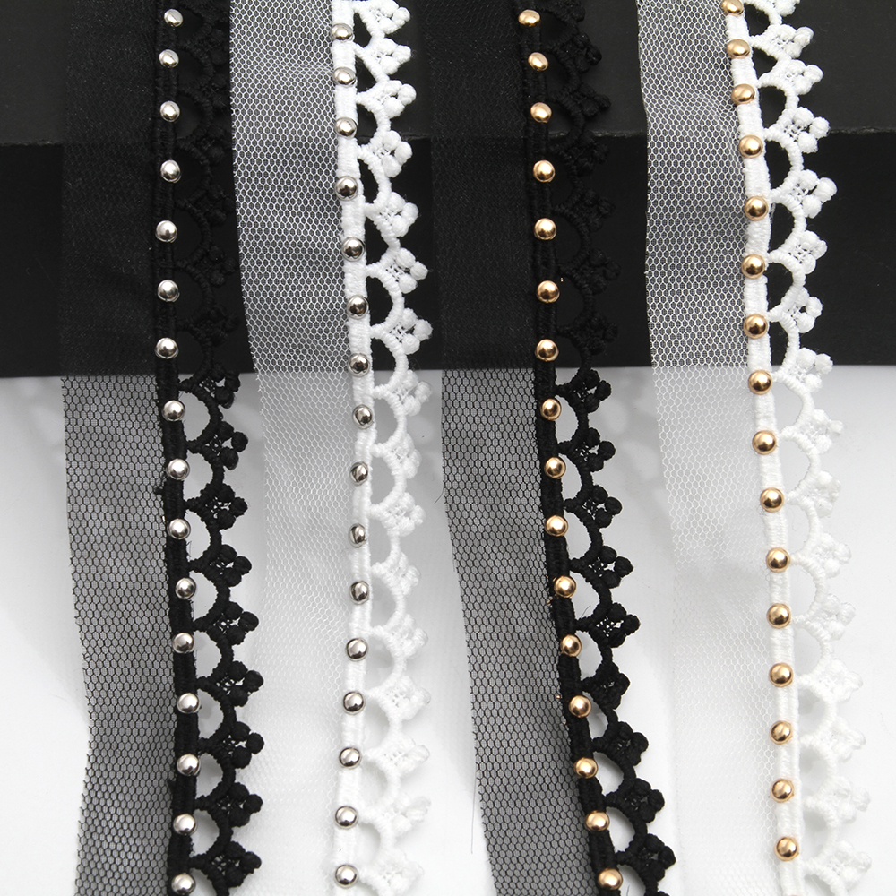 Wholesale 3cm Size Studs trim ribbon diy handmade costume dress sewing bead lace trim Design Rivets Trims