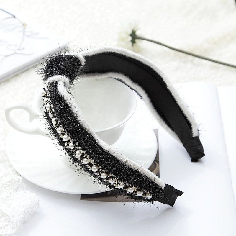 wholesale custom black and white hair accessories fashion headband girl party bead hairband headband manufacturer