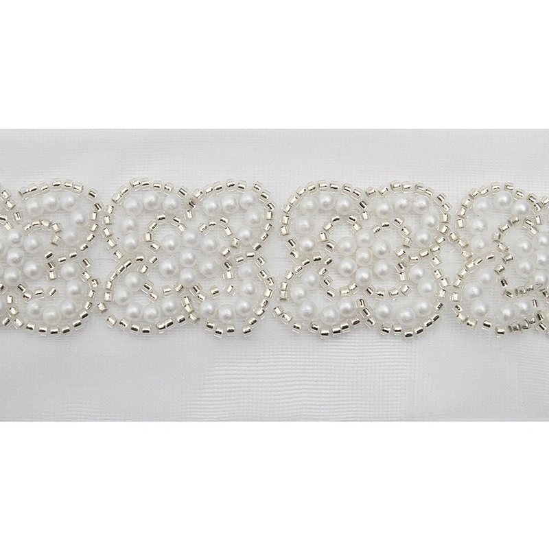 Wholesale Embroidery beaded lace trim 5.8 cm Mesh fabric lace trims beautiful White Accessories for dress 3D wedding Designer