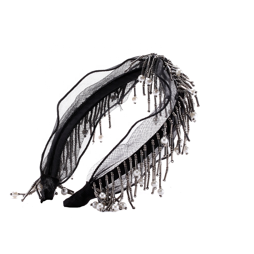 Korean version of women's beads wide lace party party fashionable hair band, hair accessories