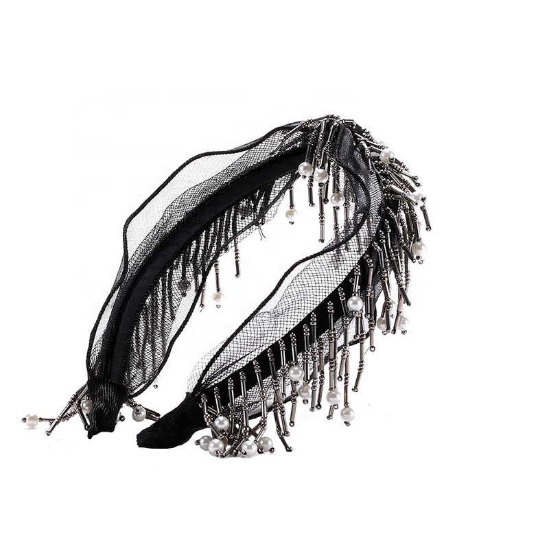 Korean version of women's beads wide lace party party fashionable hair band, hair accessories