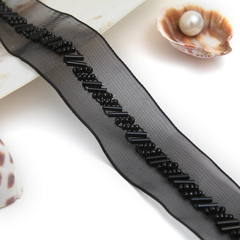 kavatar  wholesale new Handmade Bead lace Embroidered Tulle Trim wedding with Accessories Beads Rhinestones