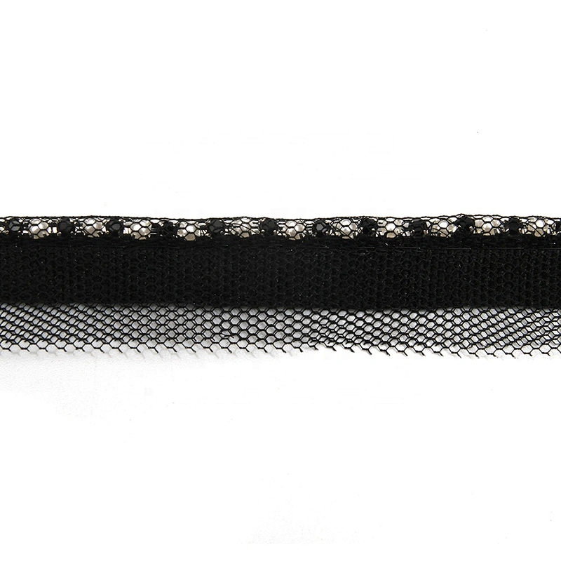 Wholesale Chain lace trim pearl rhinestone 1.8 cm Sew-On lace trim Polyester net mesh Lace trimmings for clothes  Accessories