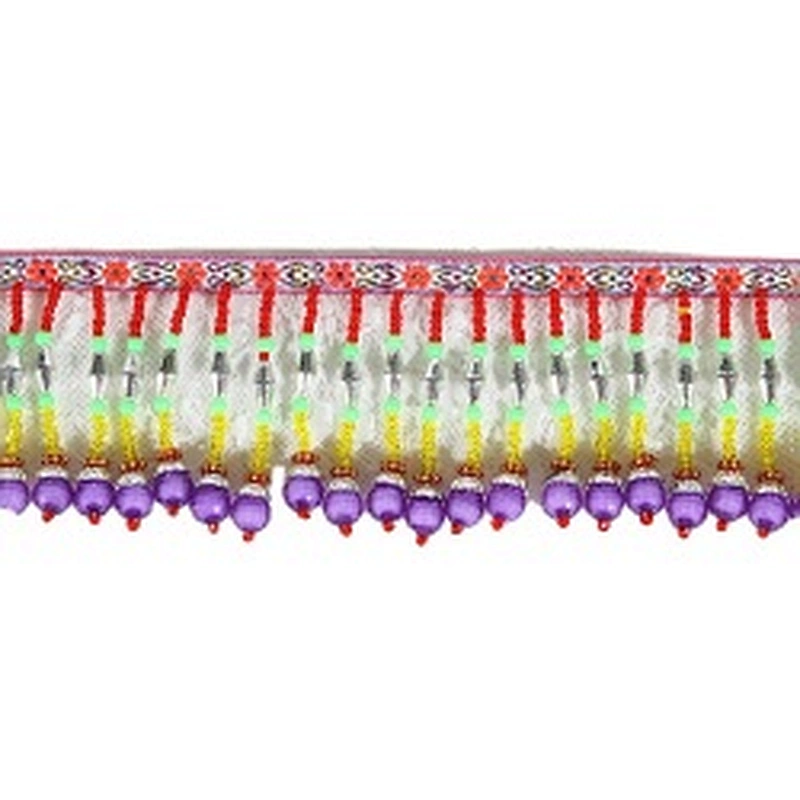 Beautiful ethnic style colorful plastic beaded fringe trim for dress