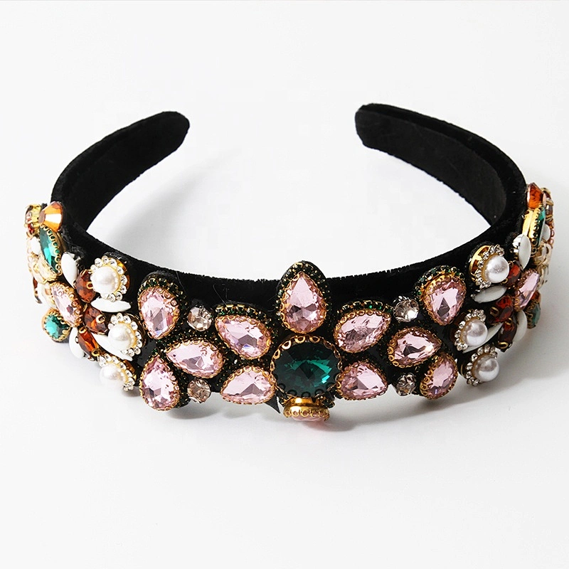 Manufacturer of direct colored beads with pink jewel stone hoops with hand sewn fashionable ethos the latest style hair hoops baroque