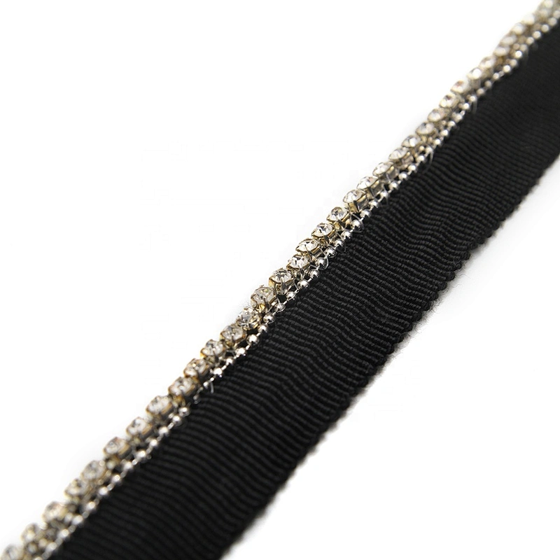 Wholesale Chain lace trim Rhinestone 1.6 cm Sew-On  stretch lace trim Woven tape beaded lace trimmings for dresses