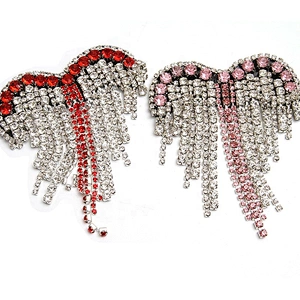 Christmas Cherry Flower Decorative Sew on Rhinestone Beaded Patches Wholesale patches for clothing