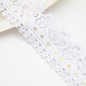Wholesale sequins Lace Trim Water soluble lace white bridal lace trim Embroidery Sequin Tape For Dress cheap