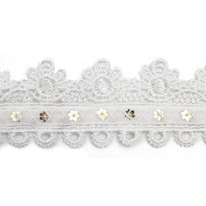 Wholesale sequins Lace Trim Water soluble lace white bridal lace trim Embroidery Sequin Tape For Dress cheap