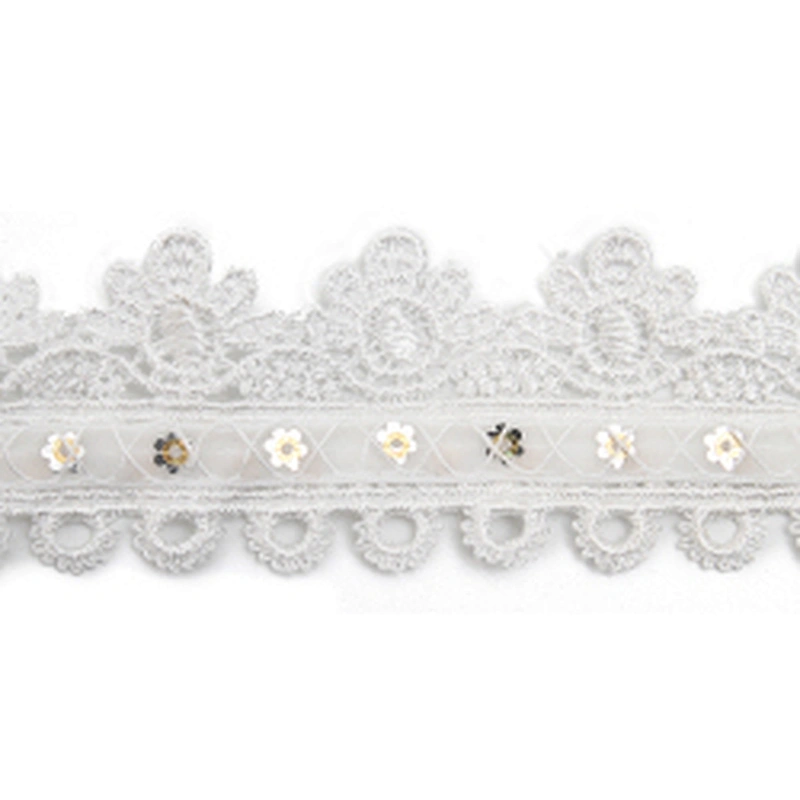 Wholesale sequins Lace Trim Water soluble lace white bridal lace trim Embroidery Sequin Tape For Dress cheap
