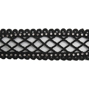 Wholesale Chain lace trim rhinestone 2.4 cm Sew-On lace trim Polyester net mesh Lace trimmings wedding for clothes  Accessories