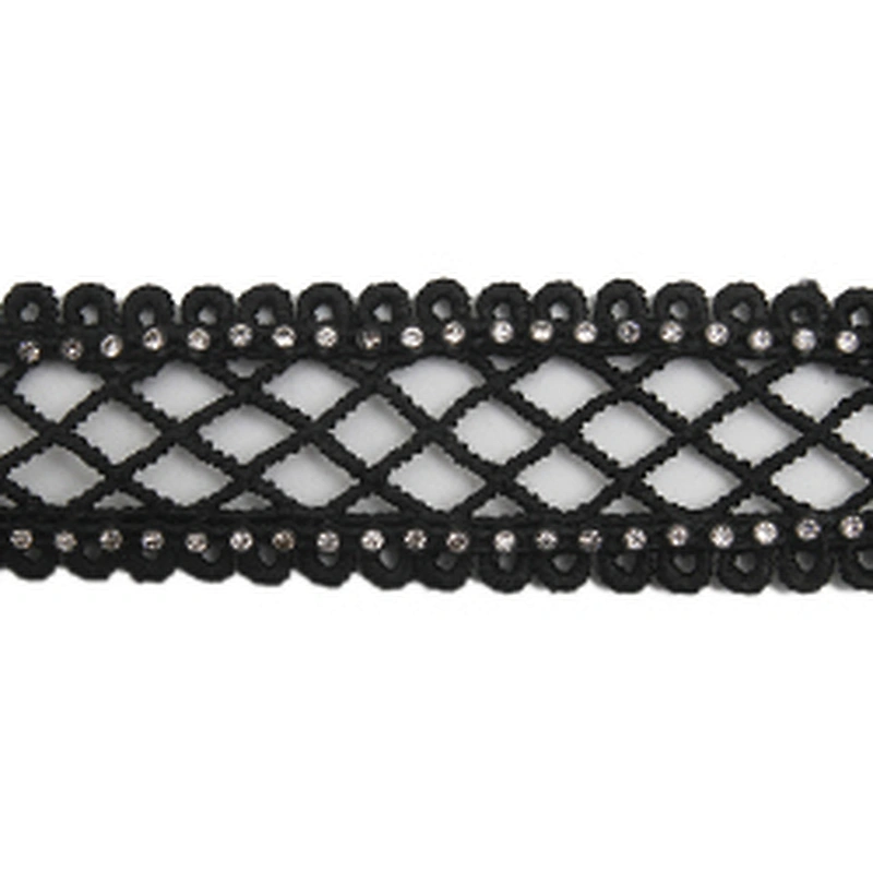 Wholesale Chain lace trim rhinestone 2.4 cm Sew-On lace trim Polyester net mesh Lace trimmings wedding for clothes  Accessories