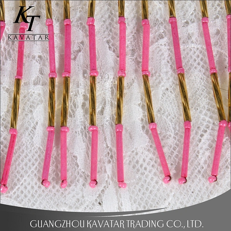 High quality 7.5cm Width Pink Beaded Fringe Tassel Trim For Decoration