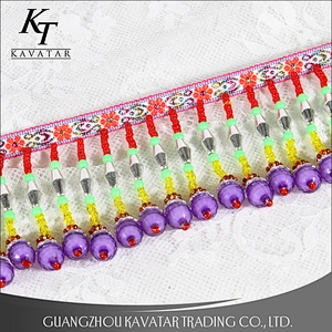 Beautiful ethnic style colorful plastic beaded fringe trim for dress