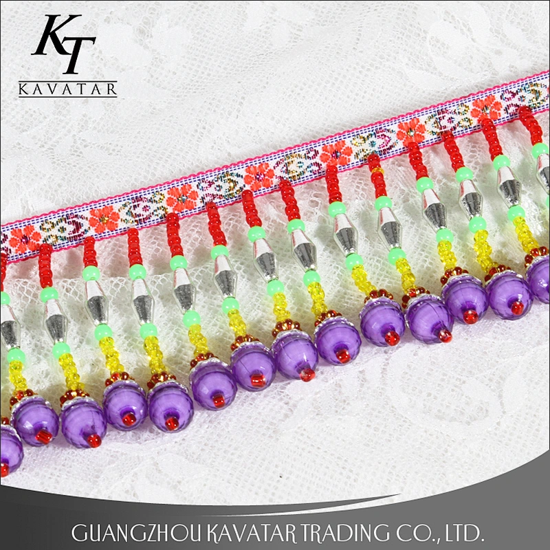 Beautiful ethnic style colorful plastic beaded fringe trim for dress