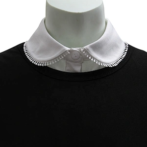 Spring/Summer Korean version of white hollow out with short sleeve vertical stripe lace collar lotus leaf shirt collar false col