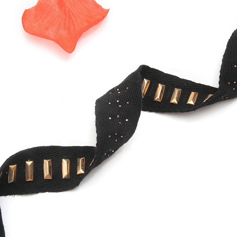 Golden beaded ribbon balck trim lace trim ribbon handmade beads lace sew on Clothes Design Lace Trims