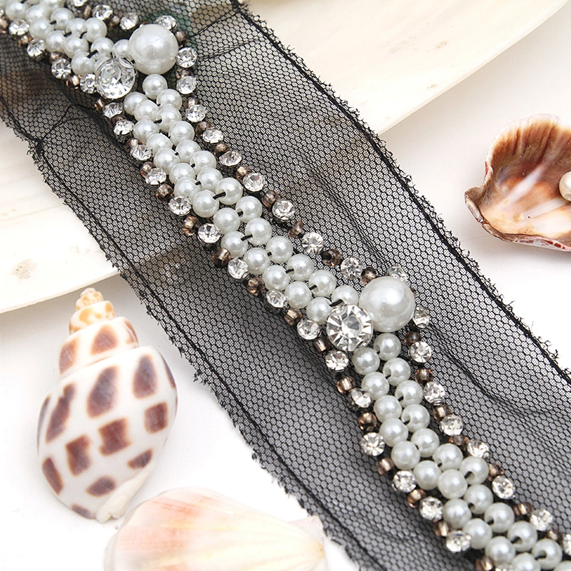 kavatar  wholesale new Handmade Bead lace Embroidered Tulle Trim wedding with Accessories Beads Crystals & Rhinestones