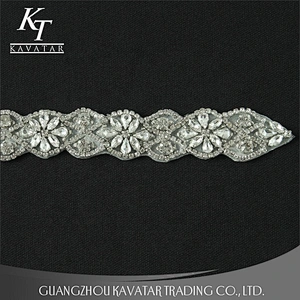 Kavatar Custom Design Embroidered Wedding Beaded Rhinestone Applique Patches