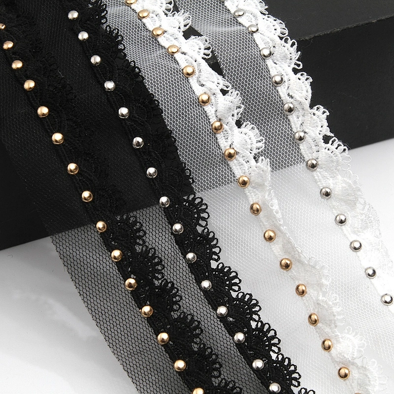 Wholesale 2.7cm Size Studs trim ribbon diy handmade costume dress sewing bead lace trim Design Rivets Trims