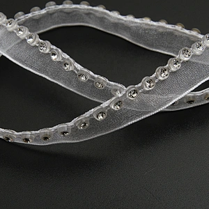 Wholesale Chain lace trim rhinestone 1.2 cm Sew-On lace trim Polyester net mesh Lace trimmings wedding for clothes  Accessories