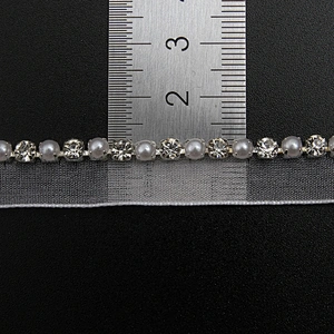 Wholesale Chain lace trim rhinestone 1.2 cm Sew-On lace trim Polyester net mesh Lace trimmings wedding for clothes  Accessories