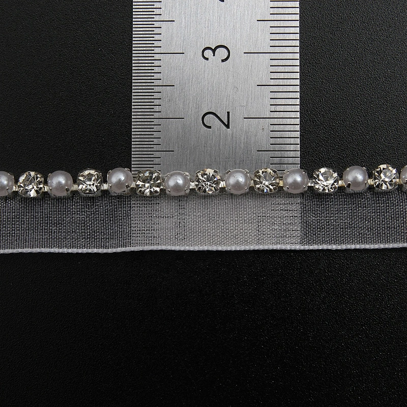 Wholesale Chain lace trim rhinestone 1.2 cm Sew-On lace trim Polyester net mesh Lace trimmings wedding for clothes  Accessories