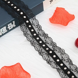lace trim ribbon black diy handmade costume dress sewing Accessories Studs beaded Design Lace Trims Rivet Mesh Trim