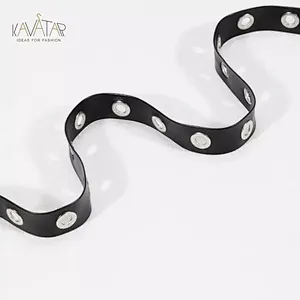 Kavatar Fashion Wholesale Black PU Accessories Eyelet Trim Tape For Garment eyelet belt