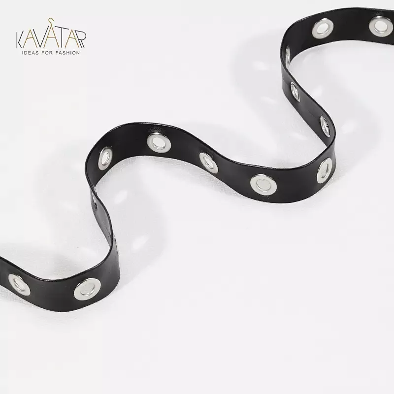 Kavatar Fashion Wholesale Black PU Accessories Eyelet Trim Tape For Garment eyelet belt