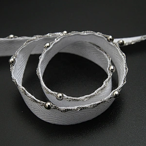 Wholesale Chain lace trim beaded 1.1 cm Sew-On lace trim Woven herringbone tape lace trimmings for clothes
