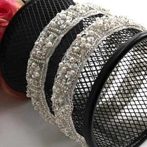 Bride glass beaded lace beaded sequin pearl lace trimmings for wedding dressing