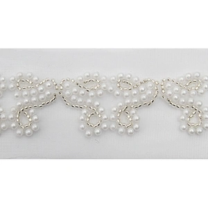 Wholesale Embroidery beaded lace trim 6 cm Mesh fabric lace trims beautiful Accessories for dress 3D wedding Designer