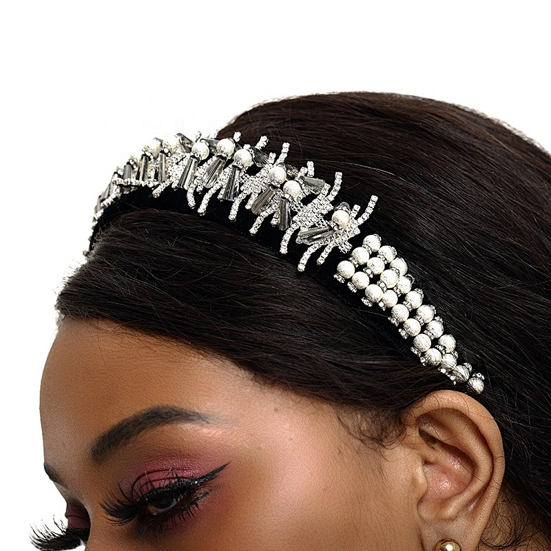 Pink bead headband blue color pearl  Bridal with hand sewn acrylic bead flower Hairbands bow hairband latest hairband de bling