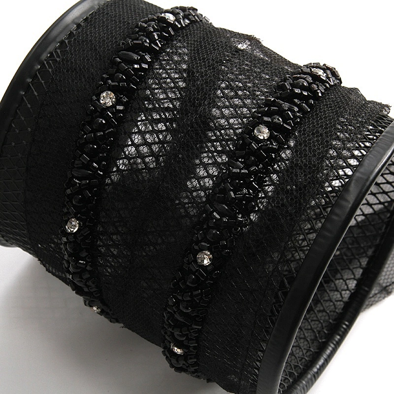 Wholesale black color glass crystal rhinestone lace embroidery beaded chain lace trimming