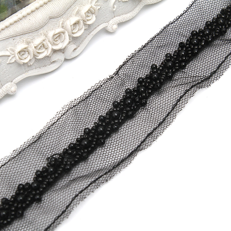 kavatar  wholesale new Handmade Bead lace Embroidered Tulle Trim wedding with Accessories Beads Crystals & Rhinestones