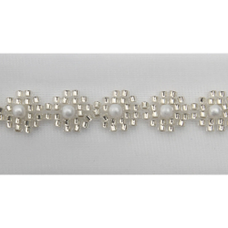 Wholesale Embroidery beaded lace trim 3.5 cm Mesh fabric lace trims beautiful White Accessories for dress 3D wedding Designer
