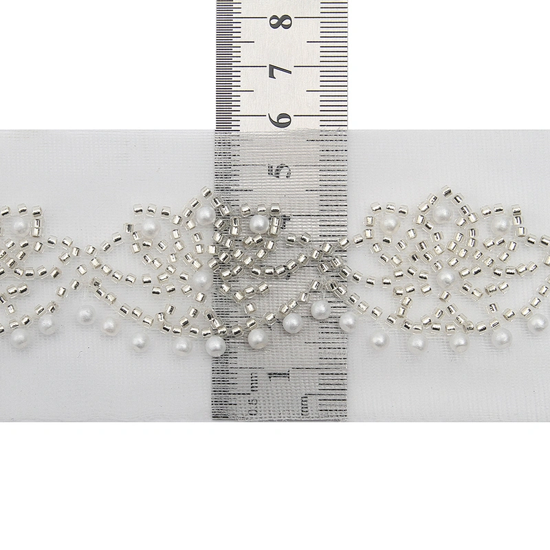 Wholesale Embroidery beaded lace trim 5.7 cm Mesh fabric lace trims beautiful White Accessories for dress 3D wedding Designer