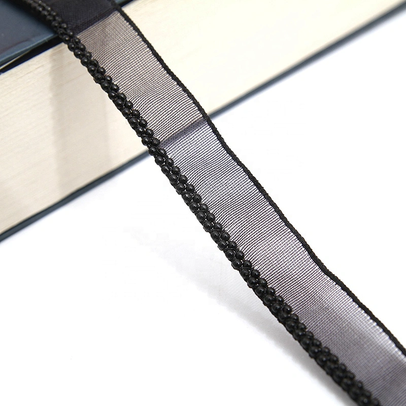 Wholesale Chain lace trim black beaded 1.1 cm Sew-On lace trim Polyester net mesh Lace trimmings for clothes  Accessories