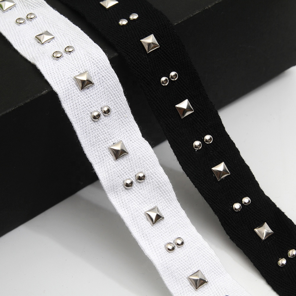 Wholesale 2.5cm Size Studs trim ribbon diy handmade costume dress sewing bead lace trim Design Rivets Trims