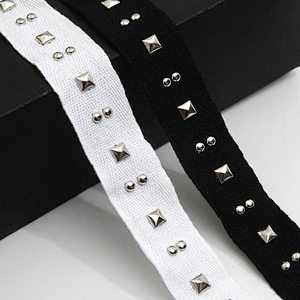 Wholesale 2.5cm Size Studs trim ribbon diy handmade costume dress sewing bead lace trim Design Rivets Trims