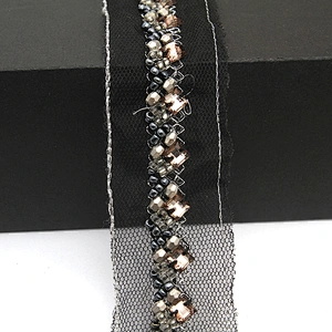 kavatar  wholesale new Handmade Bead lace Embroidered Tulle Trim wedding with Accessories Beads Crystals & Rhinestones